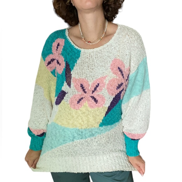 80s knit vintage light sweater - Picture 5 of 10